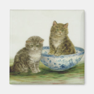Aimant Un chaton dans un bol bleu de Chine