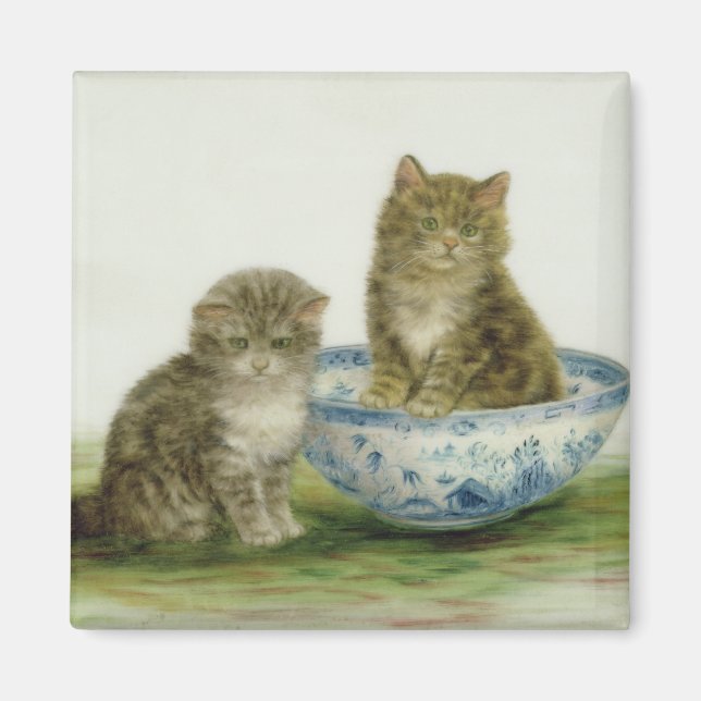 Aimant Un chaton dans un bol bleu de Chine (Devant)