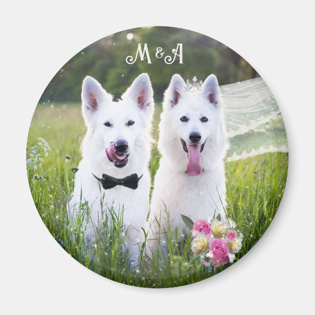 Aimant Un couple romantique de chiens qui se marient (Devant)
