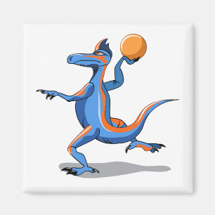 Aimant Un Dessin Iguanodon Jouant Au Basket-Ball.