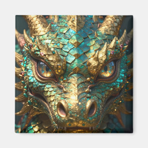 Aimant Un dragon mystique turquoise et or
