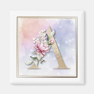 Aimant Un floral rose monogramme A
