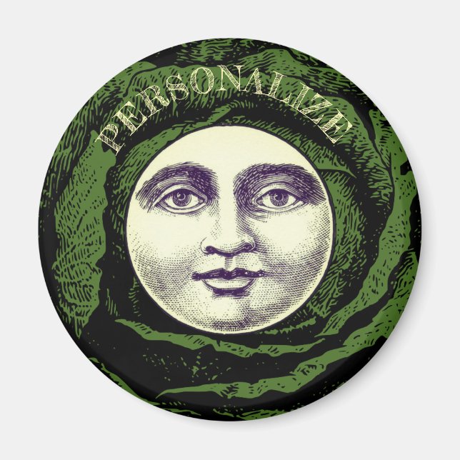 Aimant Un homme dans la tête de chou vintage de la lune (Devant)