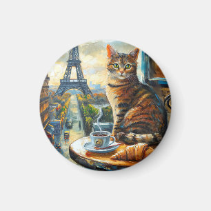 Aimant Un matin à Paris   Chat tigré dans un café