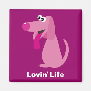 Aimant Un mignon chien de caricature rose Lovin' Vie aima