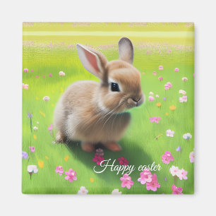 Aimant Un mignon lapin dans une prairie fleurie
