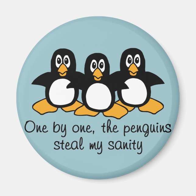Aimant Un par un Les Penguins Drôle Dire Design Blue (Devant)