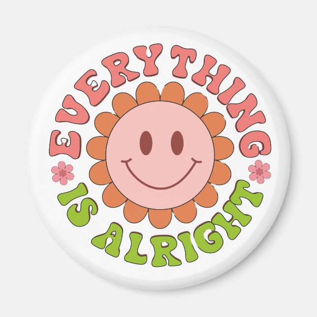 Aimant Un visage souriant avec une fleur et les mots part (Devant)