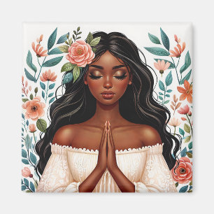 Aimant Une Africaine Américaine Priant L'Art Floral