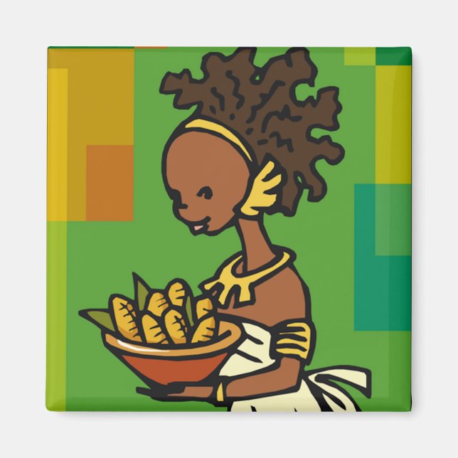 Aimant Une femme africaine au bol de maïs (Devant)