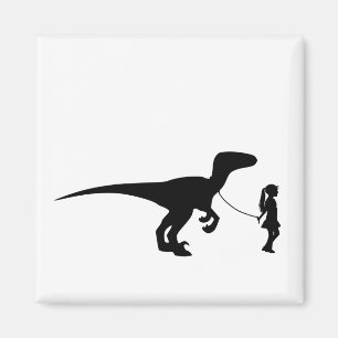 Aimant Une Fille Marchant Son Animal Dinosaur Dinosaur Di