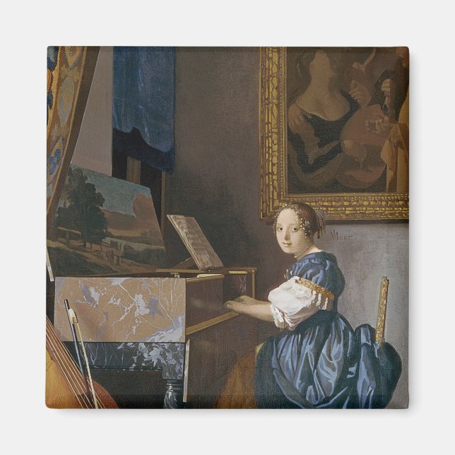 Aimant Une jeune dame assise à une virginal, vers 1670 (Devant)