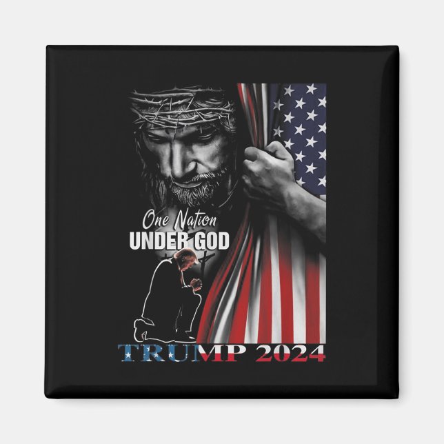 Aimant Une nation sous Dieu Trump 2024 Dieu drapeau améri (Devant)