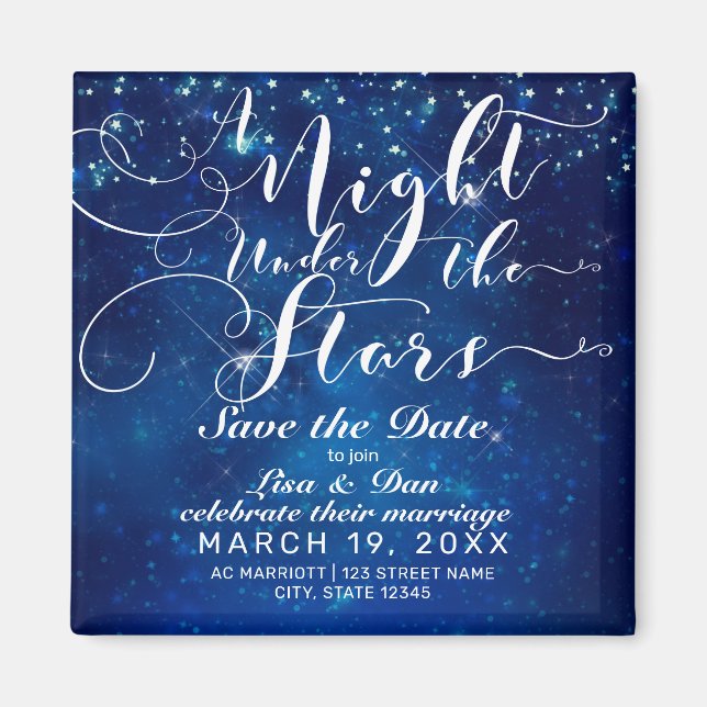 Aimant Une nuit sous les étoiles Mariage bleu Enregistrer (Devant)