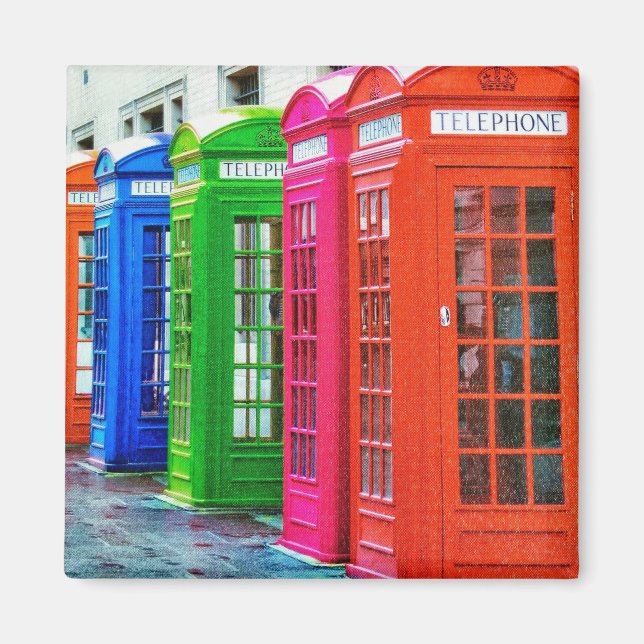 Aimant Une rangée de boîtes de téléphone aux couleurs viv (Devant)