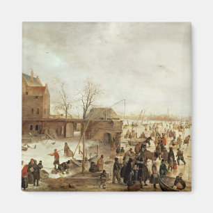 Aimant Une scène sur la glace près d'une ville, vers 1615
