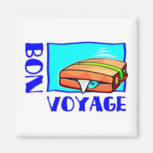 Aimant Une valise volante remplie de bagages : "Bon Voyag (Devant)