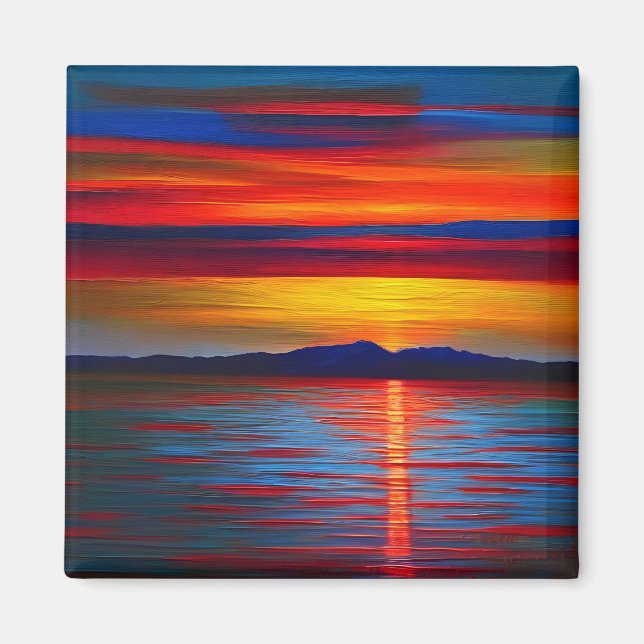 Aimant Une version abstraite du coucher de soleil sur l'o (Devant)