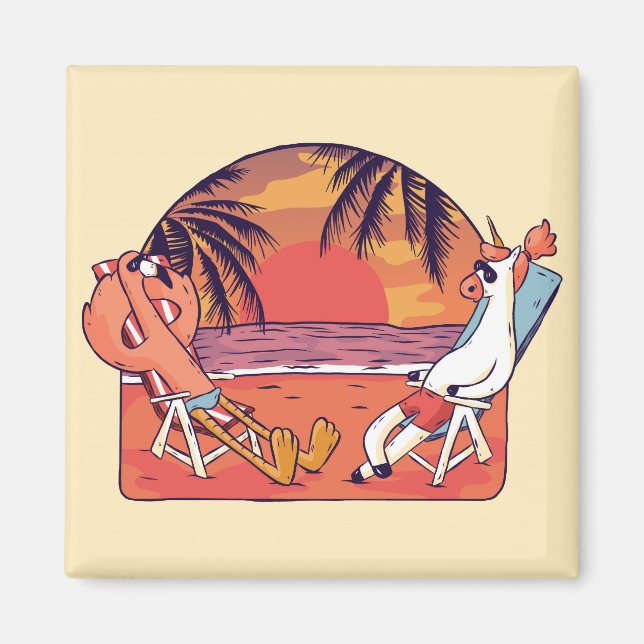 Aimant Unicorn Flamant rose Beach (Devant)