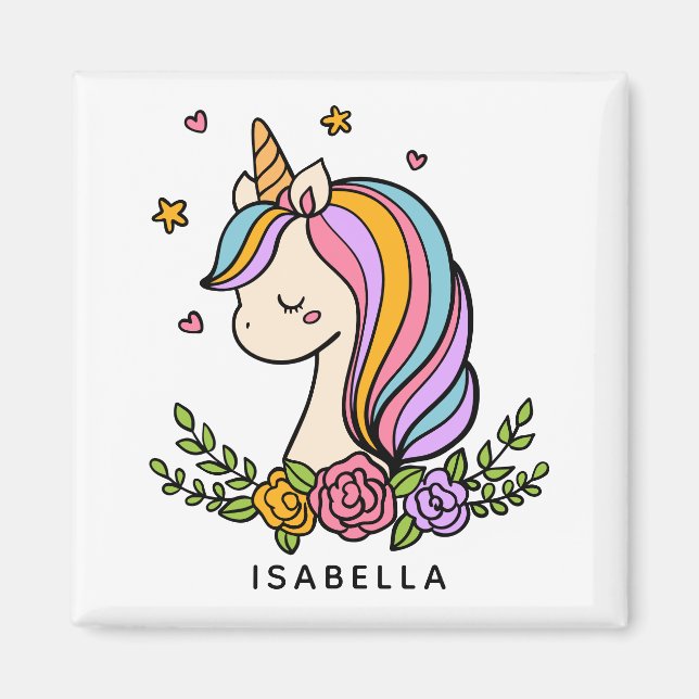 Aimant Unicorn mignon Whimsical Girl Nom personnalisé (Devant)