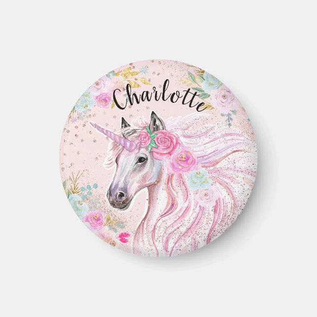 Aimant Unicorn mignonne Anniversaire personnalisé Parties (Devant)