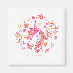 Aimant Unicorne en rose et orange