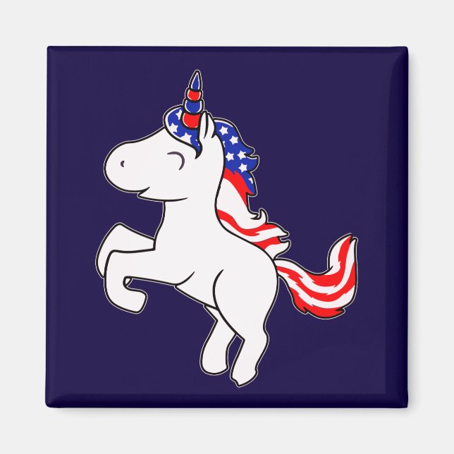 Aimant Unicorne Off White Patriotic USA Drapeau Mane Cart (Devant)