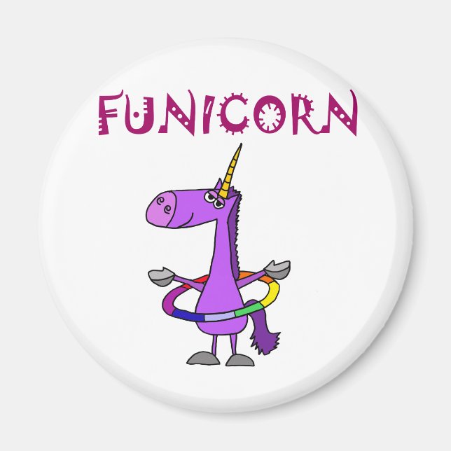 Aimant Unicorne violette drôle avec Hula Hoop (Devant)