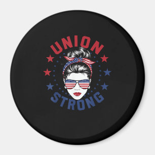 Aimant Union Forte Fête du Travail Messy Bun USA Drapeau