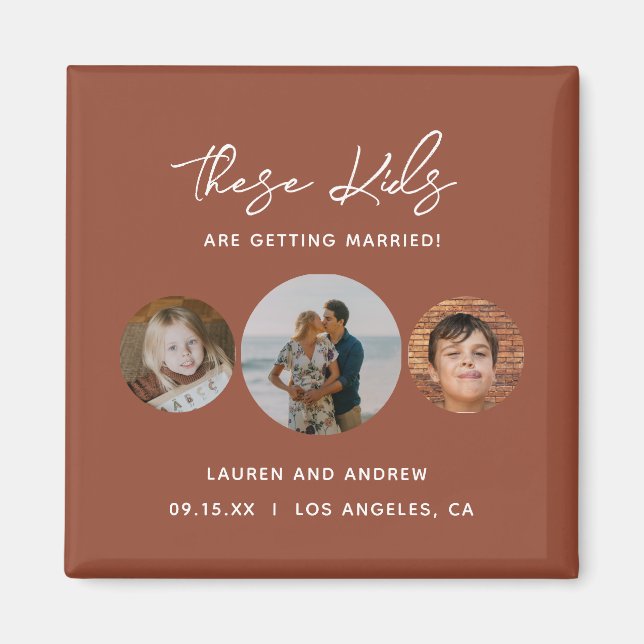 Aimant Unique Boho Terracotta Photo Wedding Enregistrer L (Devant)