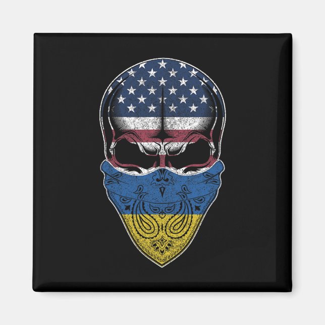 Aimant Usa Ukraine Roots - Ukrainian American Flag Skull  (Devant)