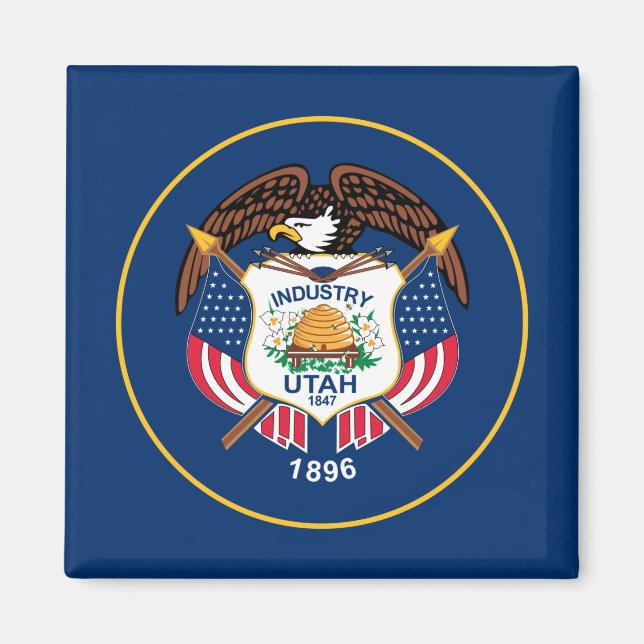 Aimant Utah : Le drapeau américain de l'État de la ruche, (Devant)