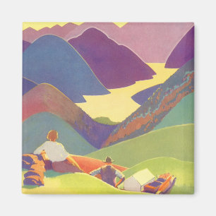 Aimant Vacances familiales vintage, pique-nique dans les 