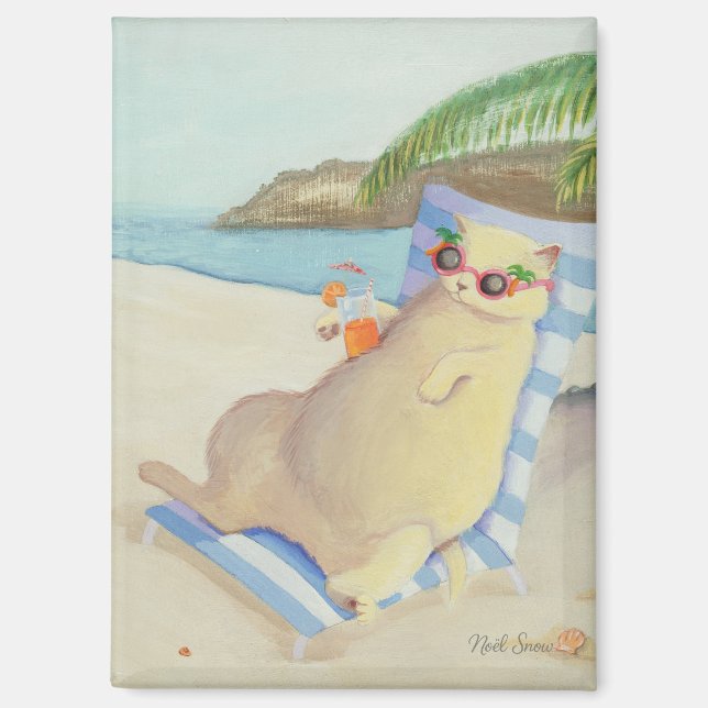 Aimant Vacances Plage Chat Sous Palmier (Recto)