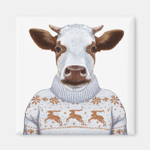 Aimant Vache à chandail de Noël