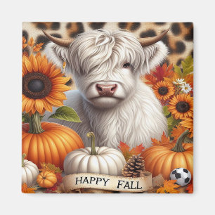 Aimant Vache de Highland entourée de Citrouilles d'automn
