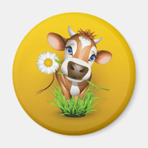 Aimant Vache de Jersey dans l'herbe sur le jaune