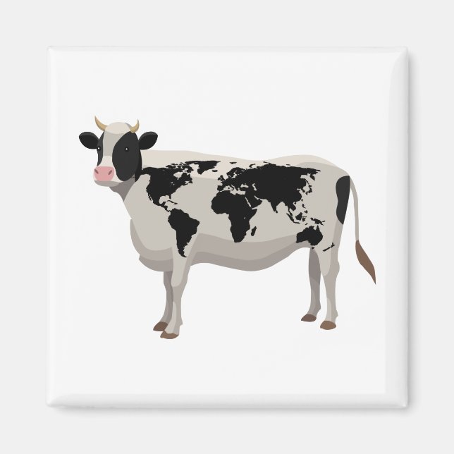 Aimant Vache de la carte mondiale (Devant)