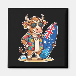 Aimant Vache de surf cool Australie Vacances d'été 1