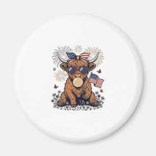 Aimant Vache des Highlands patriotique Bubblegum Gravure