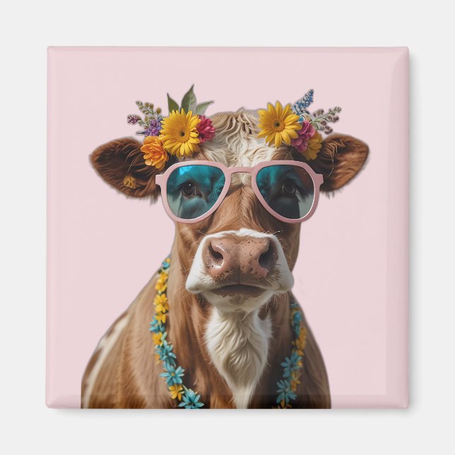 Aimant Vache gaie avec lunettes de soleil (Devant)