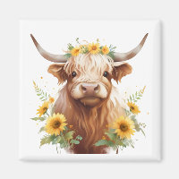 Vache Highland avec Couronne de fleurs de tourneso