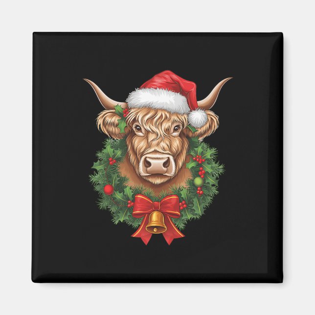 Aimant Vache Highland Noël Noël Noël Père Noël Wooly Farm (Devant)