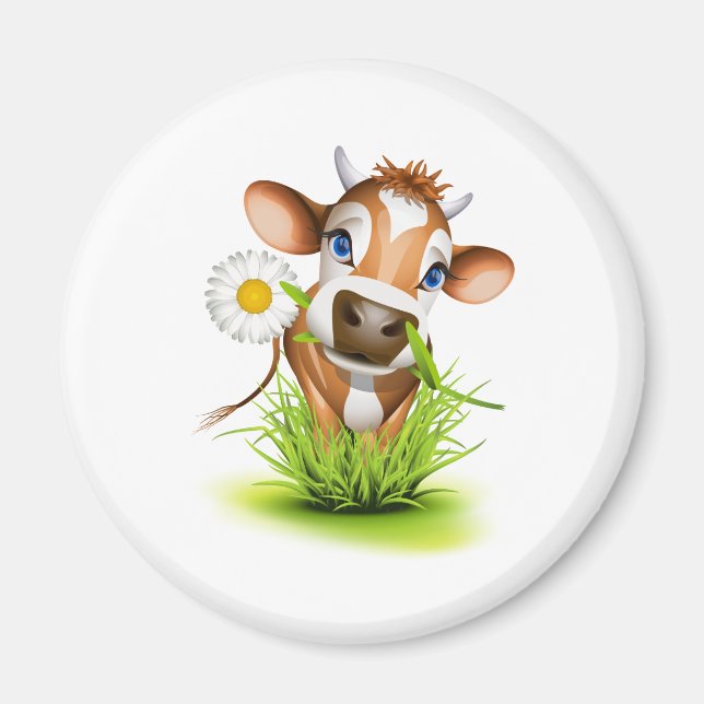 Aimant Vache Jersey dans l'herbe (Devant)