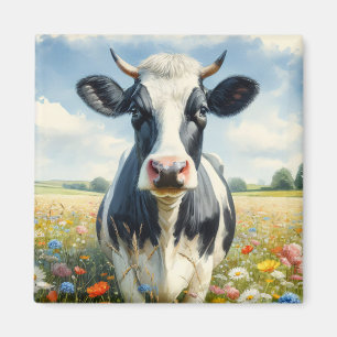 Aimant Vache laitière fleur sauvage Holstein