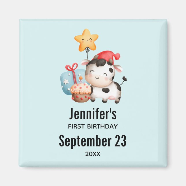 Aimant Vache souriante mignonne adorable Anniversaire Enr (Devant)