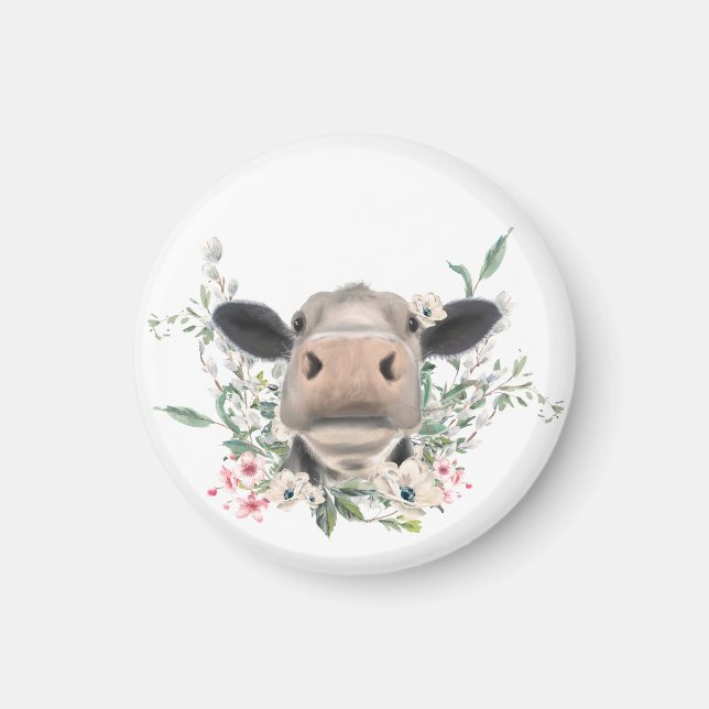 Aimant vaches nez baiser fleurs aquarelle gris animal de  (Devant)