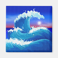 Vague de tsunami bleu géant avec dessin au soleil