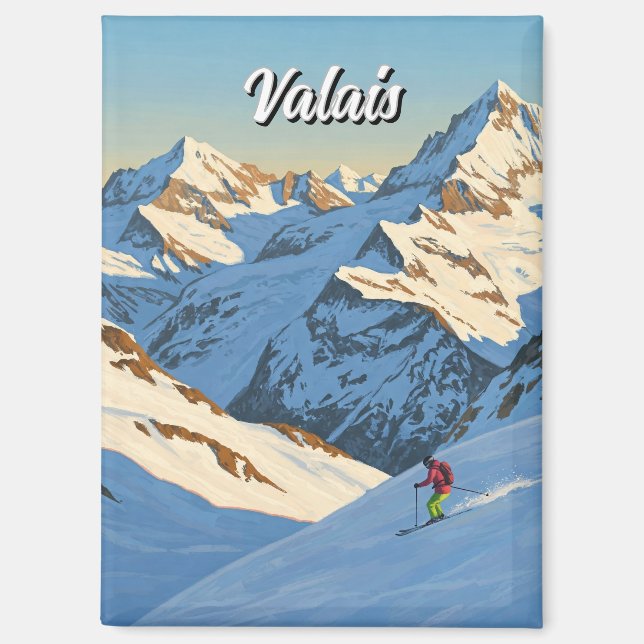Aimant Valais Suisse Ski Skier Voyage (Recto)