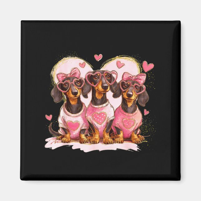 Aimant Valentine’s Day Dog Cute Dachshund Dogs For Dog Mo (Devant)